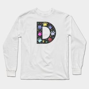 D letter  with colorful paw print Long Sleeve T-Shirt